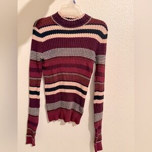 Aeropostale Striped Burgundy Mock Neck Sweater